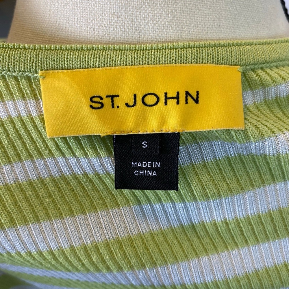 St. John Women's Key Lime Striped Knit Cardigan Sweater and Tank 2 Piece Set - Picture 7 of 14